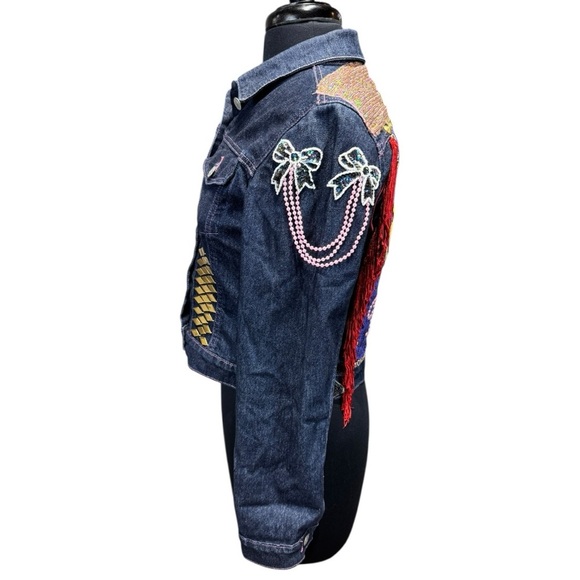 Vintage Polo Jeans Co “Stay Gold”  Embellished Cropped Denim Jacket Size S - Picture 4 of 8